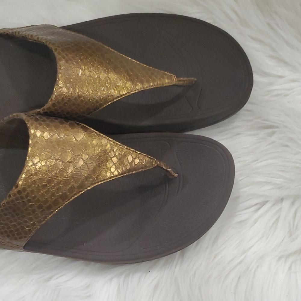 Fitflop Rose Gold Textured Sandals with Contoured Footbed Size 10 - Picture 5 of 10